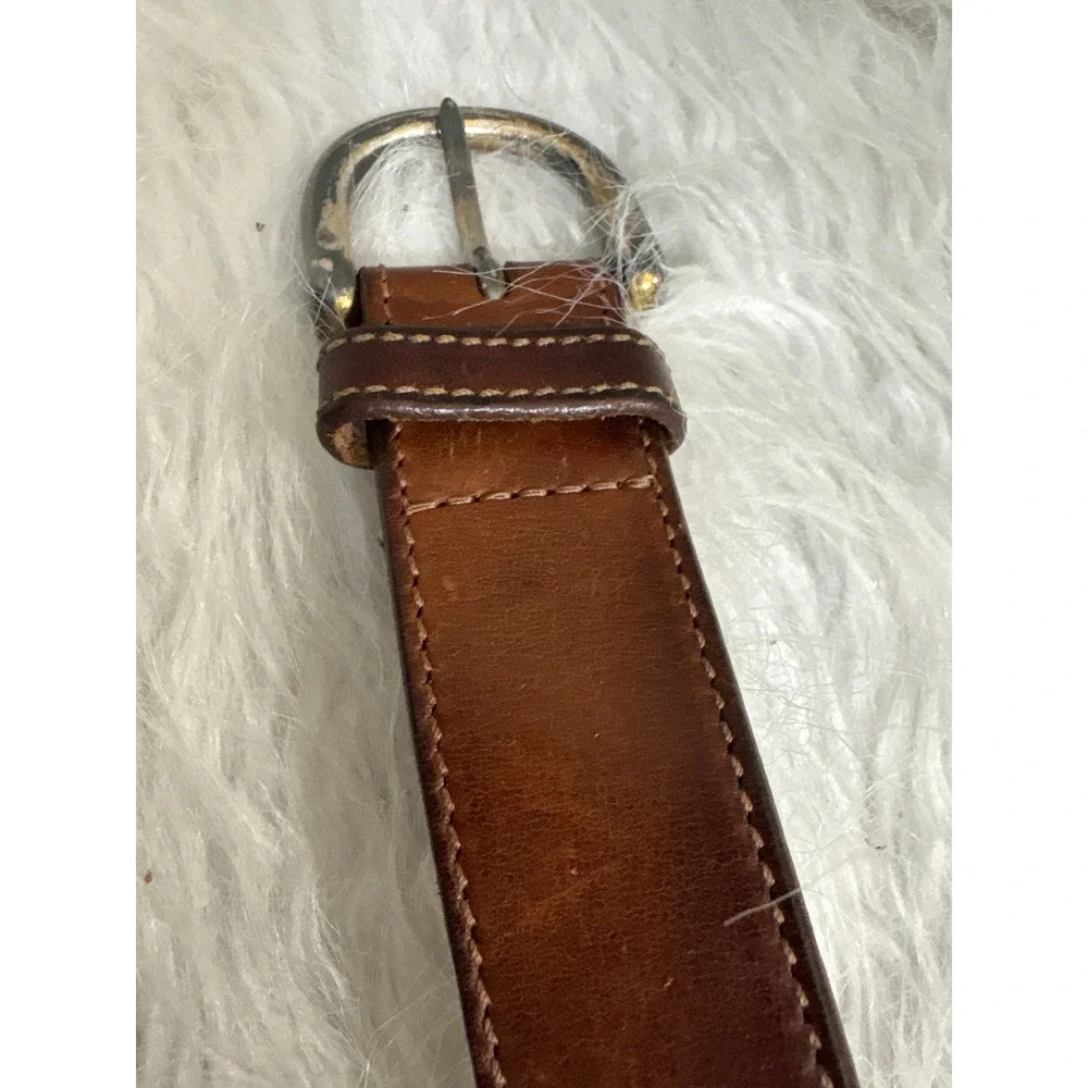Eddie Bauer Brown Leather Belt Made in USA Rugged Silver Buckle 26-34 Inch